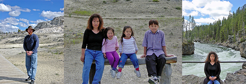 William, Hui Cha and our youngest 3 at Yellowstone